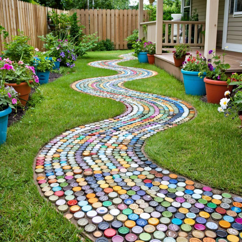 Пластиковые пробки как путь к красивой садовой дорожке