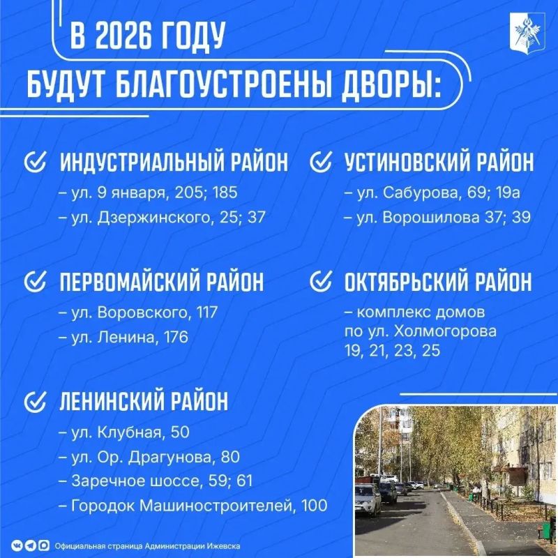 В 2026 году по программе «Ижевский дворик» обновят 14 дворов В 2026 году по программе «Ижевский дворик» обновят 14 дворов